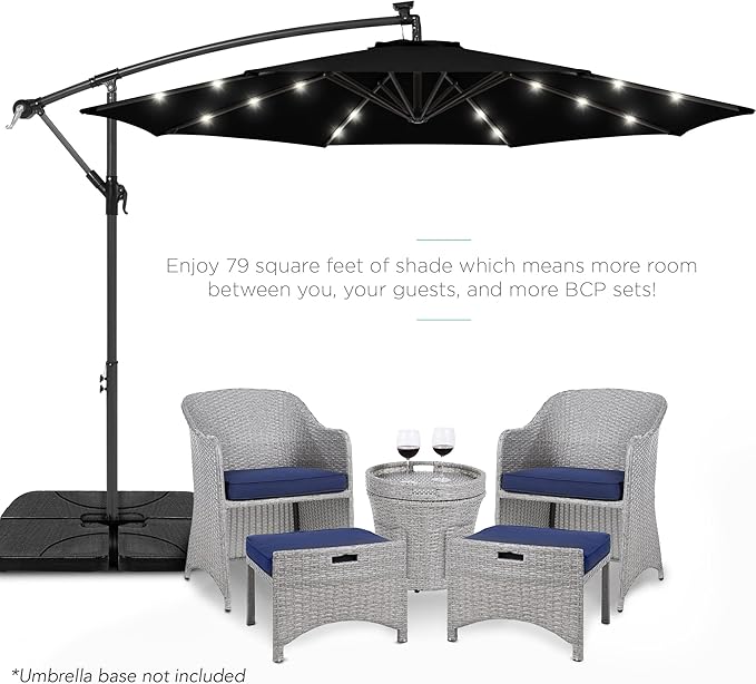Best Choice Products 10ft Solar LED Offset Cantilever Hanging Market Patio Umbrella, 8 Sturdy Ribs, Easy Adjustment - Black BestChoiceProducts