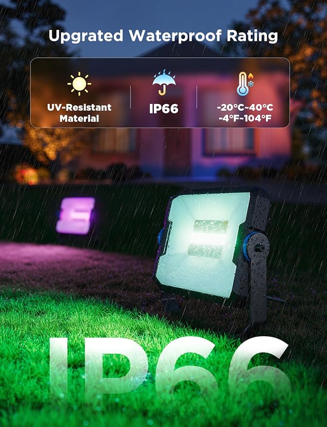Govee Outdoor Flood Lights 2, RGBIC Warm Cold White LED Lights for Outdoor Decorations, 50 Scene Modes, Landscape Lighting, Upgraded IP66 with App Control, Wired 6 Pack Govee