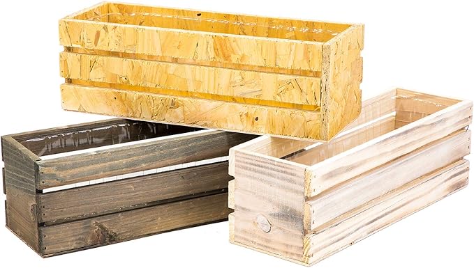 Wood Planter Box with Wine Crate Styled, 12x4 Inch Rectangular, Whitewash, Plastic Liner, Garden Centerpiece Display, Wedding Flowers Holder, Home and Venue Decor (12x4 Wine Crate Set of 4, Whitewash) Rootora