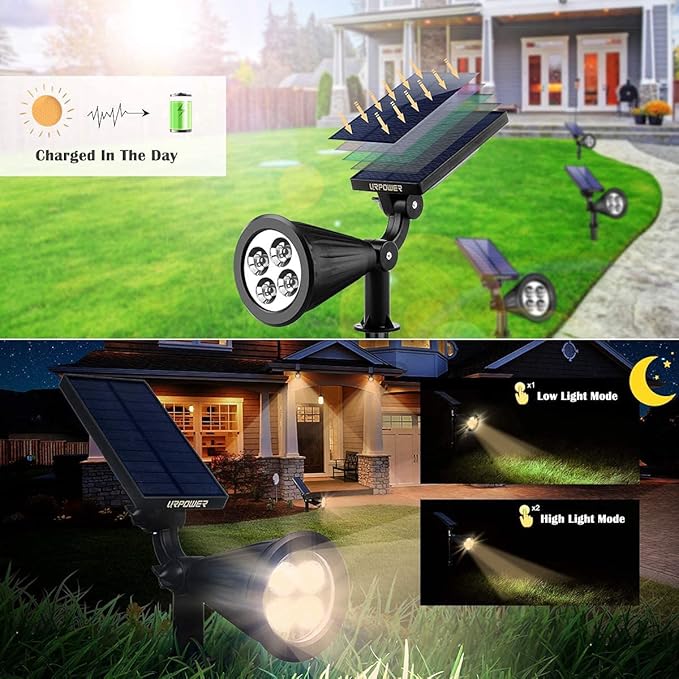 URPOWER Solar Lights Waterproof Solar Lights Outdoor 2-in-1 Adjustable Solar Spotlight Wall Light Auto On/Off Solar-Powered Landscape Lighting for Garden Yard Pathway Swimming Pool (4Pack, Warm White) URPOWER