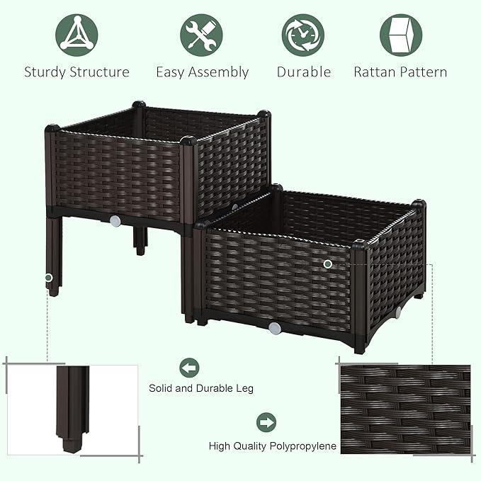 Outsunny 2 Piece Raised Garden Bed with Legs, Planter Box Raised Bed to Grow Flowers, Herbs & Vegetables, Brown Outsunny