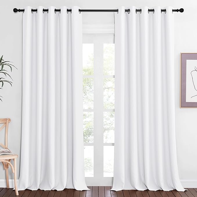 NICETOWN Patio Blackout Curtain Panels - Extra Wide Sliding Door Thermal Insulated Drape, Privacy Room Divider Curtain for Bedroom Office (White, 66 x 118 Inch Long) NICETOWN