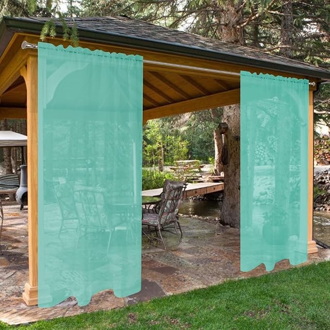 SpaceDresser Waterproof Outdoor Sheer Curtains for Patio - 2 Panels Rod Pocket Indoor Voile Sheer Curtain for Living Room,52W x 120L inch,Turquoise SpaceDresser