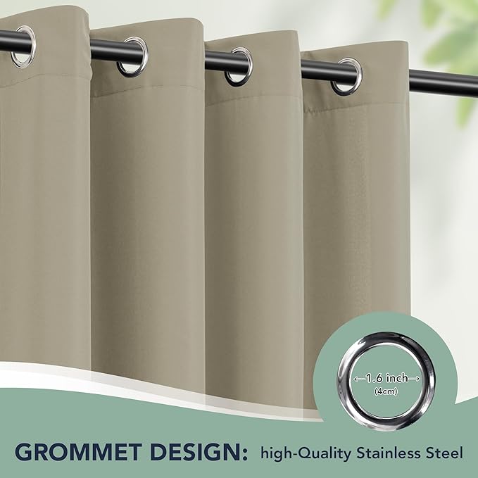 Outdoor Curtains for Patio Waterproof - 6 Panels Privacy Weatherproof Outside Curtains with Grommets for Pergola, Gazebo, Porch, Cabana, Balcony, 54 x 108 Inch, Taupe RichSets