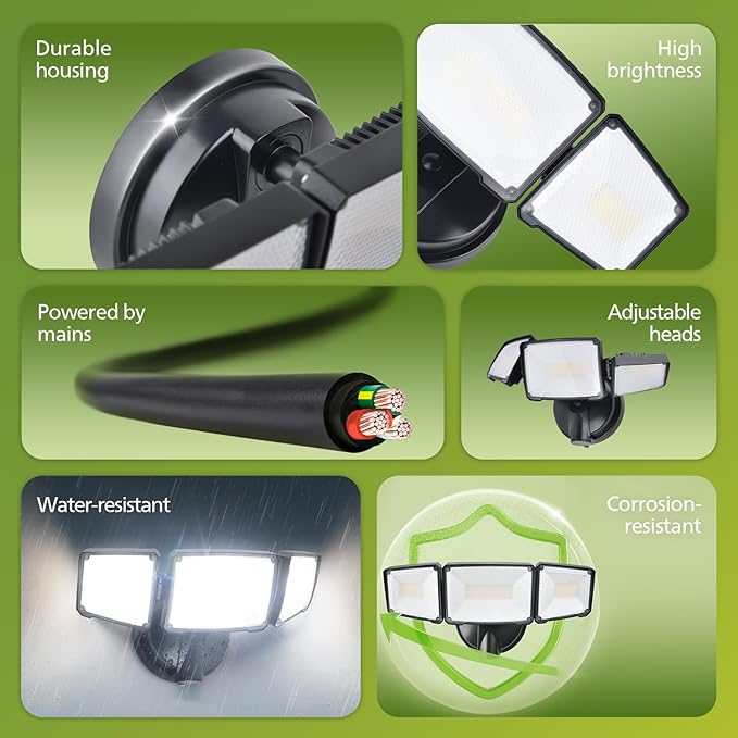 Philips 72W 7400LM LED Flood Lights Outdoor, Switch Controlled Aluminum Security Lights, 3 Adjustable Heads, Wall Mount, 5000K Daylight, Waterproof for Yard, Garage (2 Packs) PhilipsLightingLED