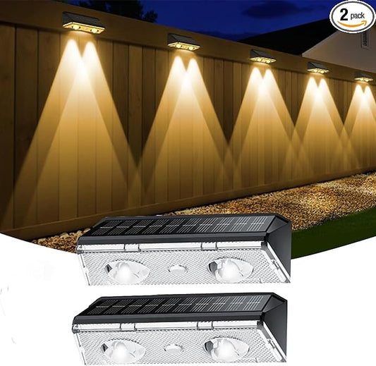 Solar Fence Lights Outdoor, 2 Pack IP65 Waterproof Fence Lights Solar Powered with Ultra-Bright LED Lens, 9 Color Modes, 12+ Hours Steady Glow for Deck/Backyard/Patio/Pool/Wall - Black KEILAIMO