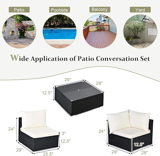 Tangkula 7-Piece Patio Furniture Set, Outdoor Sectional Sofa w/Pillows & Cushions, Wicker Conversation Set with Coffee Table & Tea Table for Garden & Lawn (Beige) TANGKULA