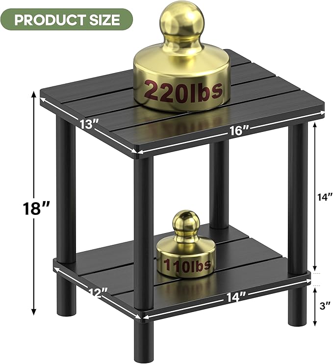 Outdoor Side Table, 2-Tier Small Outdoor Table for Patio, Adirondack Side Tables for Outside or Indoor, Bamboo End Table for Pool, Porch, Weather Resistant Easy Maintenance-Black LEJANEOYE