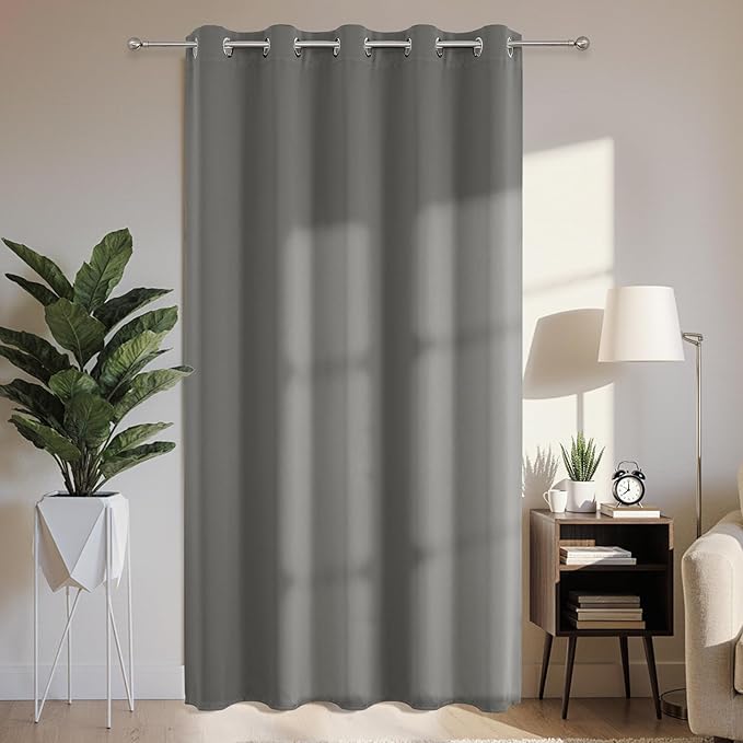 Joydeco Blackout Patio Sliding Door Curtains 84 Inches Long, Grommet Privacy Room Divider Curtains, Extra Wide Thermal Blackout Drapes for Bedroom Living Room (Light Grey, 70Wx84L, 1 Panel) JOYDECO