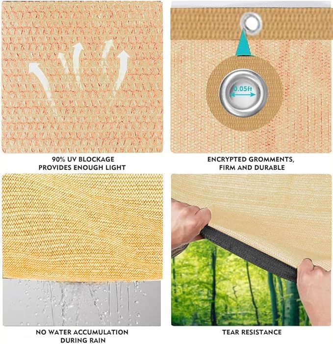 EMERIT 90% Shade Cloth Sun Shade Fabric Privacy Screen Shade Cover for Patio Garden Pergola Shade Cover Canopy with Gromments eMERIT