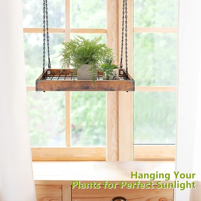 Plant Hanger Indoor Outdoor, 16" Large Hanging Planters for Indoor Plants Hanging Plant Holder Wood Metal Hanging Plant Shelf Large Hanging Baskets for Plants Outdoor Window Ceiling (2 Pack ) Lilybud--lily