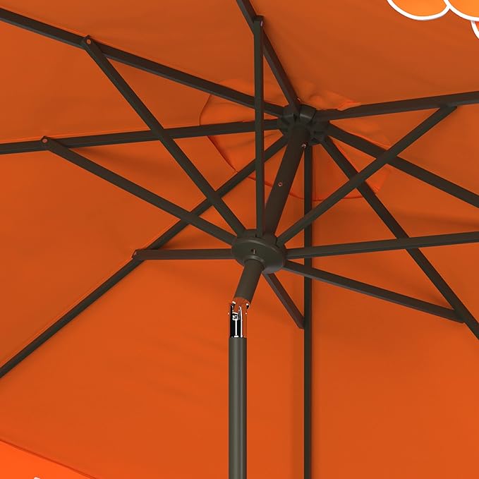 SAFAVIEH 9ft Outdoor Patio Umbrella, Round, Valance, Orange, Auto Crank Tilt, UV Resistant for Deck, Backyard, Poolside (PAT8006O) SAFAVIEH