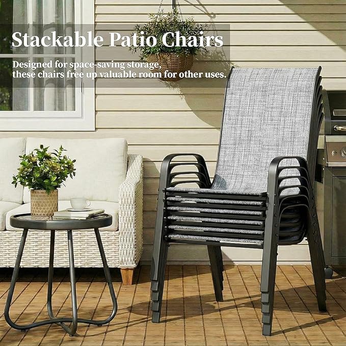 MAMIZO Patio Dining Chairs, Stackable All Weather Teslin Chair, Heavy Duty Outdoor Breathable Chairs Set, w/Armrests, Upgraded Chair FeetW/Strenthened Iron Spacers, 330 LBS (6, Grey) MAMIZO