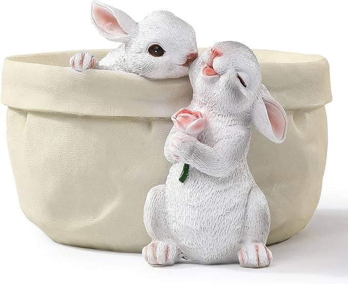 Rabbit Flower Pot Succulent Planter Garden Pots, Bunny Decorative Flower Pot,Animal Shaped Cartoon Planter Pots, Art Decorations for Mom Women （Flower with Drainage Hole） WONDHOME