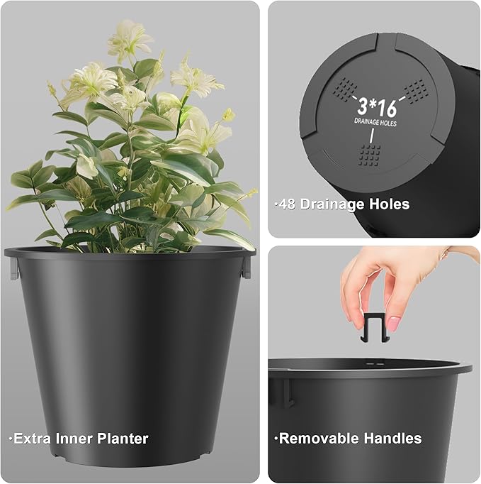 Kante Tall Round Planter Set of 2, 23" H Large Decorative Planter Pots for Outdoor Indoor Garden Patio Front Porch (Black) Kante
