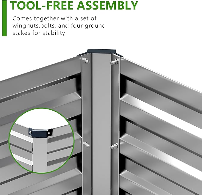 2PCS 8x4x1ft Galvanized Raised Garden Bed Kit,Metal Planter Box for Vegetables,Flowers,Herbs Durable Rust-Resistant Patio Gardening Beds,Silver Henshwon