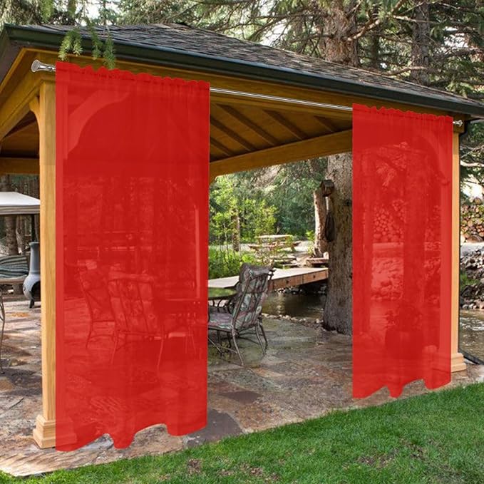 SpaceDresser Waterproof Outdoor Sheer Curtains for Patio - 4 Panels Rod Pocket Indoor Voile Sheer Curtain for Living Room,52W x 108L inch, Red SpaceDresser