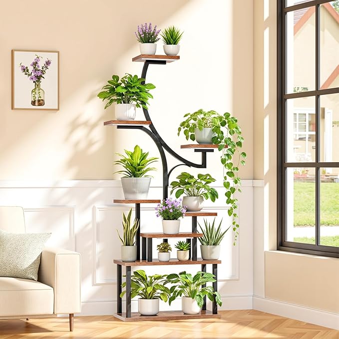 [2026 New Upgraded] Plant Stand Indoor with 4 Grow Lights & 3 Colors, 8 Tiered Corner Plant Shelf, 63" Tall Plant Stands for Indoor Plants Multiple, Metal Flower Display Shelves Holder for Home softeen