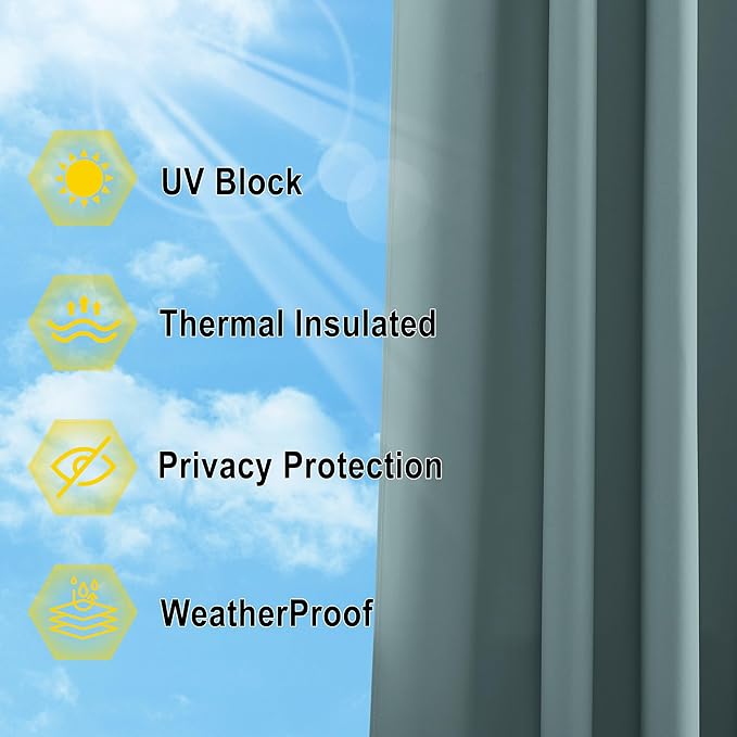 NICETOWN Greyish Blue Outdoor Curtains for Patio Waterproof, Thermal Insulated Rustproof Grommet Blackout Indoor Outdoor Gazebo Curtains Window Treatments for Outdoor Events, W52 x L84, 1 Panel NICETOWN