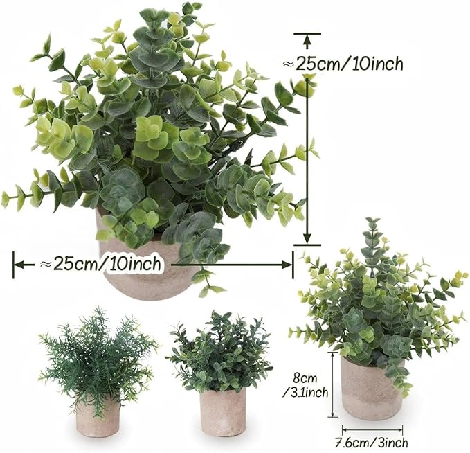 Lemonfilter Small Fake Plants, 3PCS Mini Potted Artificial Plastic Eucalyptus Plants Indoor Modern Farmhouse Decor, Fake Potted Plant for Home Bathroom Bedroom Office Shelves Decor Lemonfilter