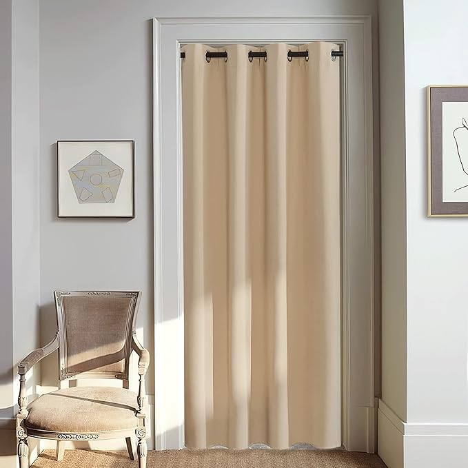 NICETOWN 80 inch Curtain Privacy for Doorway - Thermal Insulated Grommet Window Treatments Room Darkening Sound Reducing for Bedroom/Home Office (Biscotti Beige, 1 Panel, W46 x L80) NICETOWN