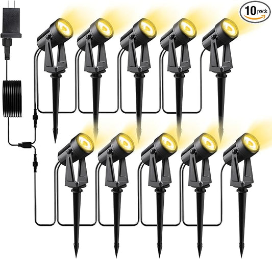 Low Voltage Landscape Lighting,10 Pack Outdoor LED Landscape Spotlights with Transformer 27V Garden Lights Pathway Lights IP65 Waterproof 3000K Warm White Pogestrand