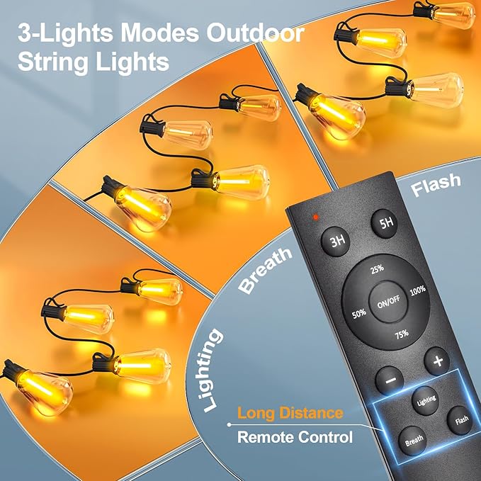 Outdoor String Led Patio Lights - 150Ft 45M Outside Waterproof Light With Remote Dimmable ST38 Shatterproof Bulb Connectable Hanging Outdoor Electric Lighting For Backyard Yard Gazebo Porch Party MGVIH