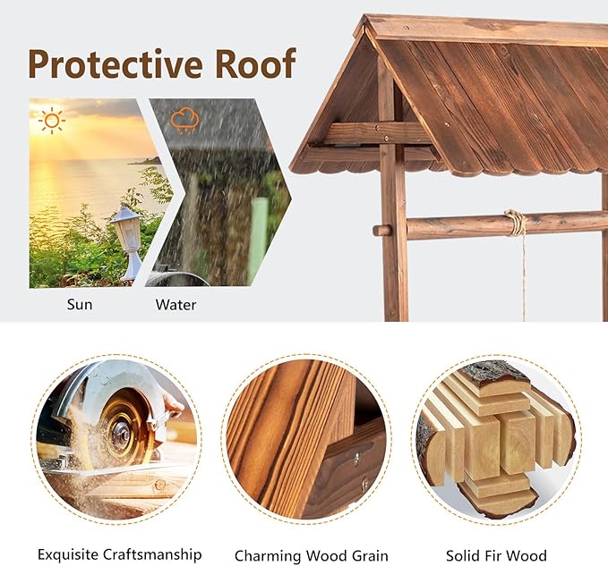 VINGLI Wooden Wishing Well Outdoor Planters, Well Covers for Yard with 4 Reinforced Rods, Height Adjustable Hanging Bucket, Rustic Flower Pot Home Decor for Outside Patio Garden VINGLI