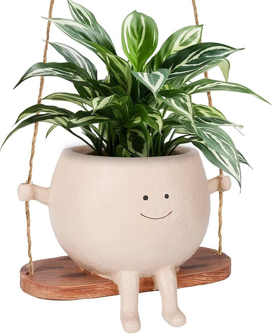 Smiley Face Flower Pot, Swinging Smiley Face Hanging Planter, Cute Swinging Planter, Hanging Planter with Unique Design, Suitable for Indoor and Outdoor Decoration Rootora