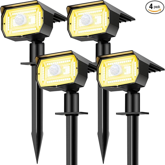 Solar Spot Lights Outdoor Motion Sensor with 3 Modes, [ 4 Pack/56 LED ] Solar Spotlights Outdoor Waterproof 2-in-1 Auto On/Off Landscape Lighting for Outside Yard Wall Garden Pathway, Warm White Nipify