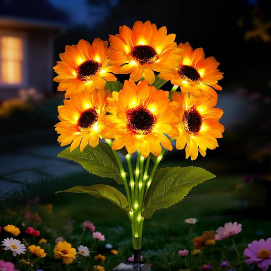 Upgraded Solar Sunflower Lights 1 Pack with 6 Outdoor Decor Flower Lights for Xmas Gift for Mom and Friends, IP65 Waterproof Sunflower Garden Stake Lights for Yard Patio Lawn Pathway (Warm White) yulloyello