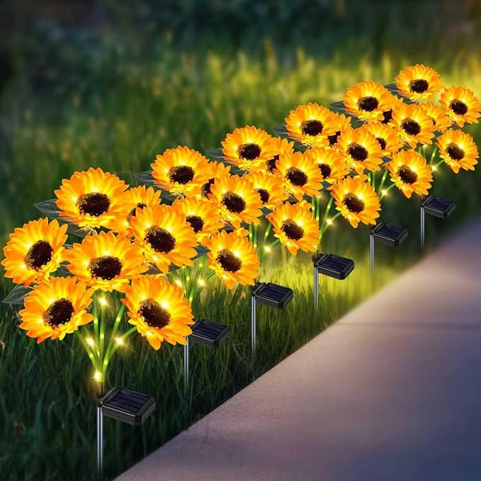 Solar Sunflower Lights Outdoor Flower Lights,6 Pack 36 Sunflower Waterproof Lights for Outside Party Gardening Gifts Mother's Day for Patio Yard Pathway Party Housewarming Gift yeuago