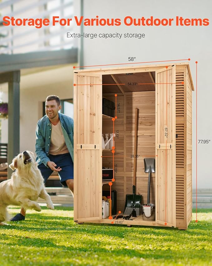 VEVOR Outdoor Storage Shed, Oversize Wooden Outside Storage Cabinet with Waterproof Roof and Metal Frame, Double Lockable Doors Garden Tool Shed Storage House Cabinet with Shelves & Floor, 58"x27"x78" VEVOR