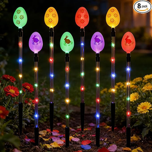 8 PCS Solar Easter Eggs Stake Lights, IP65 Waterproof Multicolor Outdoor Easter Pathway Lights Auto On/Off Solar Stake Light for Lawn Landscape Yard Patio Decorations Rootora