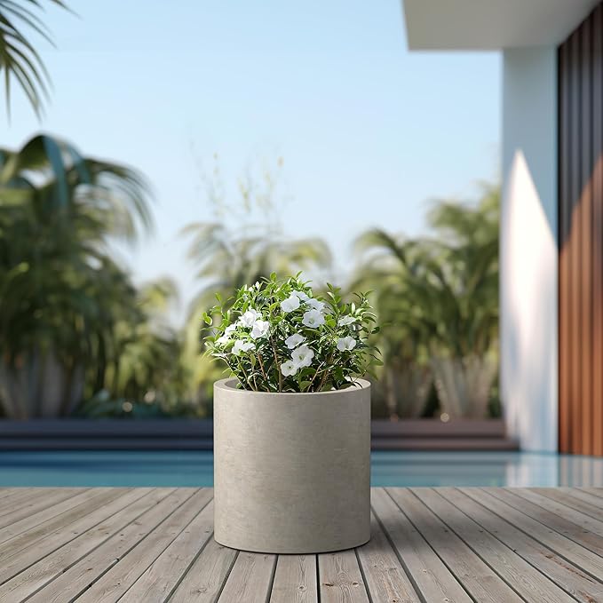 Kante 15.7" Dia Round Concrete Planter, Modern Style Large Cylindrical Plant Pot with Drainage Hole and Rubber Plug for Indoor Outdoor Patio, Weathered Concrete Kante