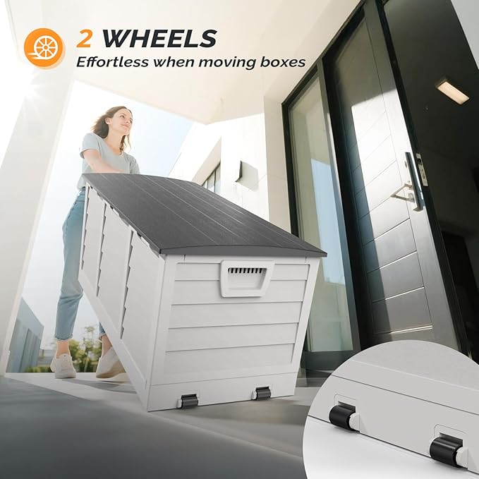 VINGLI 75 Gallon Collapsible Outdoor Storage Box, Simple-to-assemble Plastic Storage Containers with Lid, Patio Deck Box Furniture for Garden, Pool, Balcony, Yard (White) VINGLI