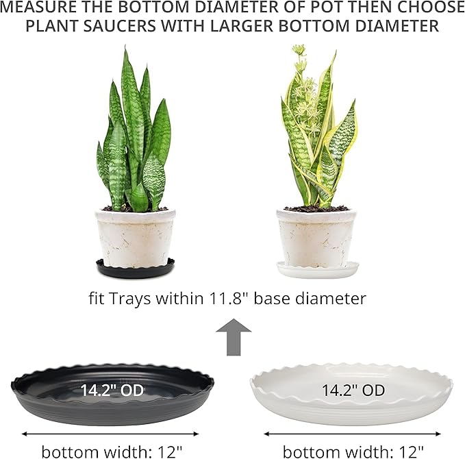 Plant Saucer, 7 Pack 8 10 12 14 15 Inch Durable Plastic Plant Trays for Pots, White & Black Round Plant Pot Saucers, Drip Tray for Indoor and Outdoor Garden (14", for 11 12 Inch Pot) Lifecouldbesointeresting