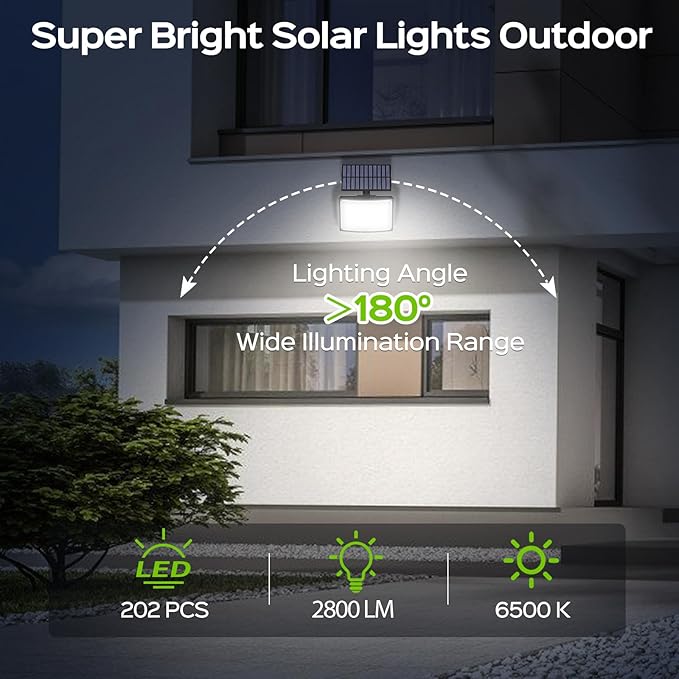 Adiding Solar Outdoor Lights, 2800LM LED Flood Lights with 16.4 Ft Cable, Remote Control Solar Motion Sensor Lights with 3 Modes, Solar Powered Security Lights for Outside Patio, Yard, Garage, 4 Pack Adiding