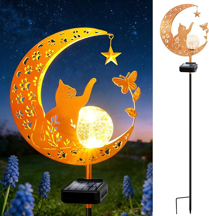 ZNYCYE Solar Lights Outdoor Decorative Moon Cat Butterfly Solar Stake Lights Birthday Gifts for Women mom Grandma, Garden Decor Waterproof for Walkway, Yard, Lawn, Patio (Warm White) ZNYCYE