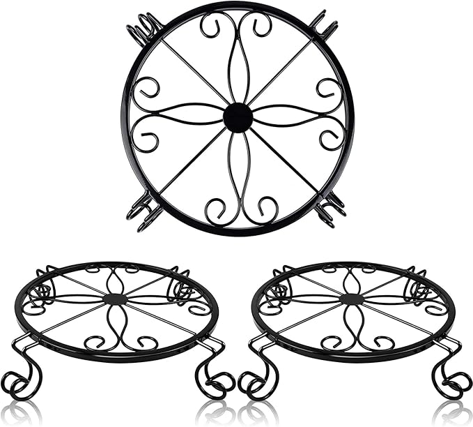 Metal Plant Stand Indoor/Outdoor, Low Corner Plant Stand, Decoration Small Plant Holders for Home, Anti-Rust Iron Heavy Duty Plant Holders, Flower Pot Rack Display Shelf, Black (3 Pack) Kylinbigda