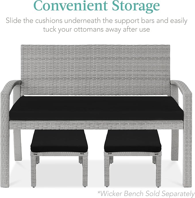Best Choice Products Set of 2 Wicker Ottomans, Multipurpose Outdoor Furniture for Patio, Backyard, Additional Seating, Footrest, Side Table w/Removable Cushions, Steel Frame - Gray/Black BestChoiceProducts
