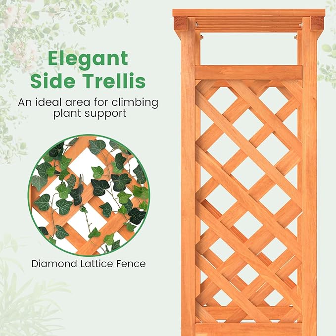 Giantex Set of 2 Raised Garden Bed with 2-Sided Trellis & Hanging Roof, Fir Wood Planter Box w/Drainage Holes, Bottom Gaps, Freestanding Garden Planter for Flowers Herbs Climbing Vines (31"x12.5"x60") Giantex