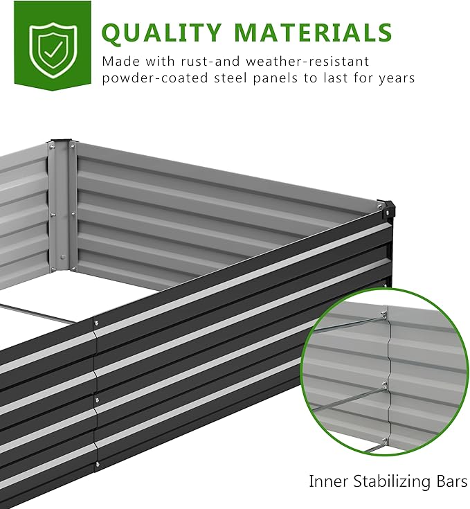 2PCS 8x4x1ft Galvanized Raised Garden Bed Kit, Galvanized Planter Raised Garden Boxes Outdoor, Large Metal Raised Garden Beds for Vegetables,Black Easllre