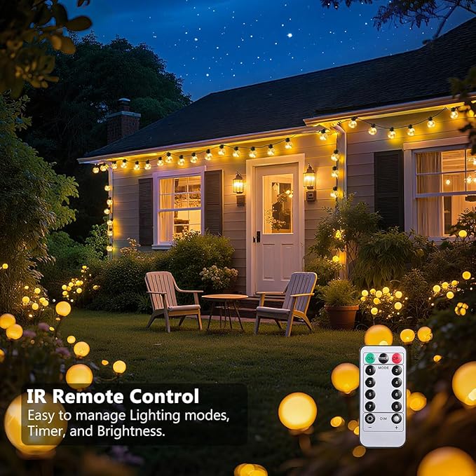 Outdoor String Lights, 25ft 20 LED Bulbs Hanging Patio Lights Dimmable with Timer & Remote, Globe Bulb Shatterproof & Waterproof for Outdoor Indoor Patio Backyard Balcony Decor - Warm White KEPSTARS