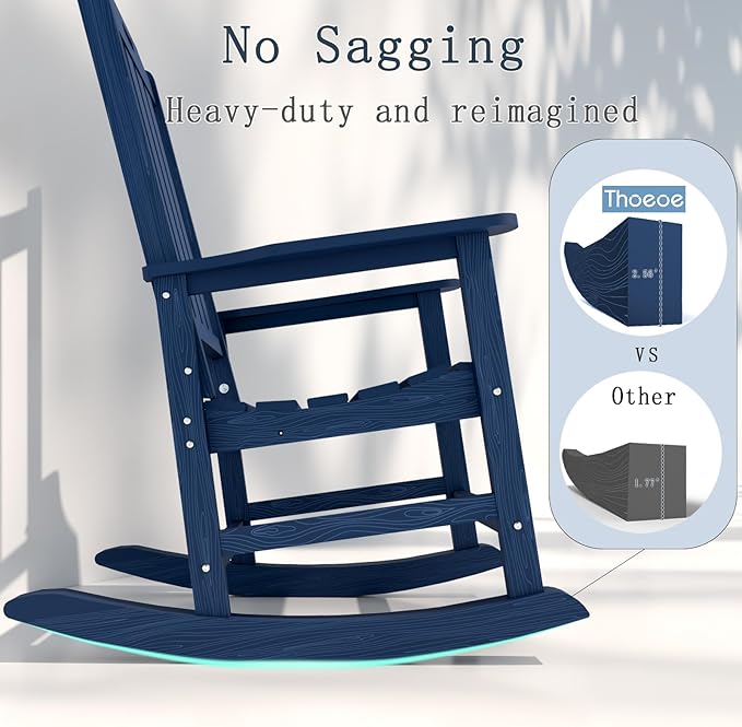 Oversized Rocking Chair Set of 8, Outdoor Rocking Chair for Adults, All Weather Resistant Porch Rocker for Lawn Garden, Navy Blue THOEOE