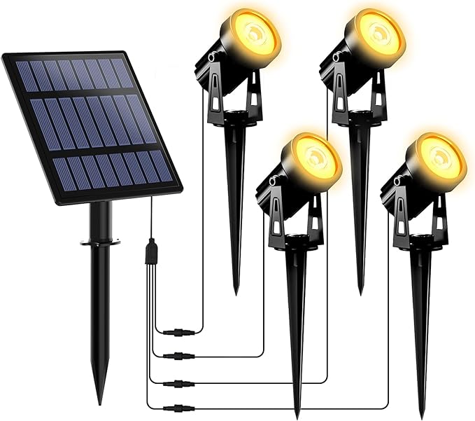 T-SUNUS Solar Christmas Spotlight Outdoor Warm White 3000K, 4-in-1 Spot Lights IP65 Waterproof 9.8ft Cable 5W Separated Panel, Auto On/Off for Garden Flag Tree Patio Yard Driveway Pathway Halloween T-SUNUSLighting