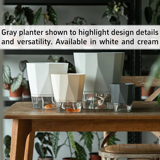 4 Packs Self Watering Plant Pots, Plastic Flower Pots with Drainage Hole and Saucer, Self Watering Planters for Indoor Outdoor Garden Plants, African Violet, Herbs (White, 5") Rootora