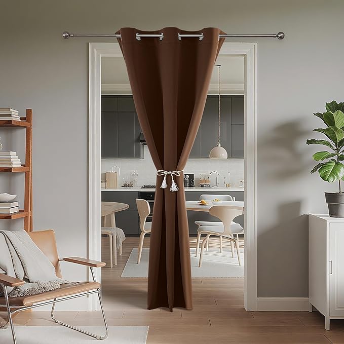 Joydeco Blackout Door Curtain for Doorway Privacy 78 Inches Long, Grommet Closet Curtain for Open Closet, Room Divider for Bedroom Living Room (Brown, 40Wx78L, 1 Panel) JOYDECO