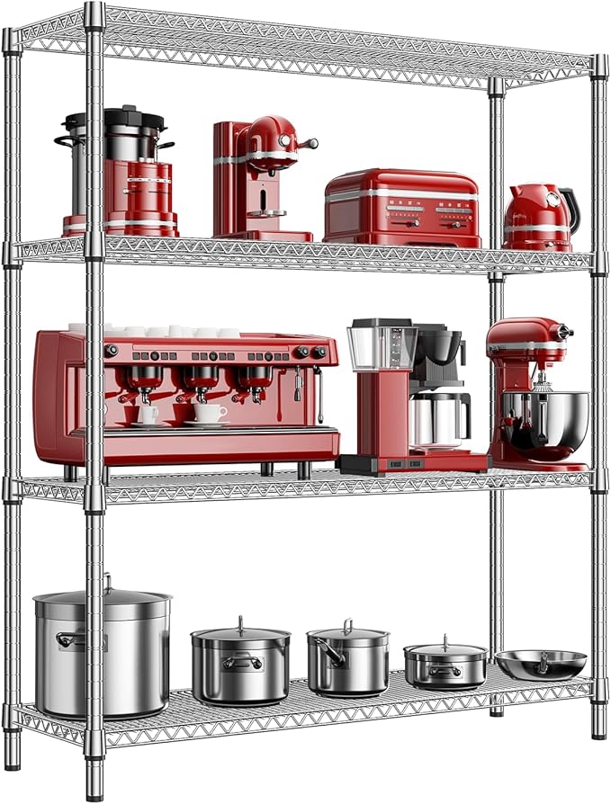 2800 LBS 59" W 4 Tier Storage Shelves Rack Metal Wire Shelving Unit, Storage Standing Shelf Organizer for Laundry Bathroom Kitchen Pantry Garage Utility Room, Chrome 17.7" D x 59.1" W x 70.4" H MEIGAOPLASTICANDMETALHKCOLIMITED