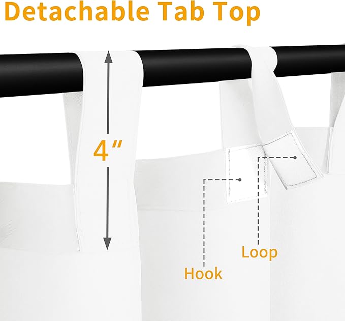 Easy-Going Outdoor Patio Curtains Detachable Tab Top Windproof Weatherproof Curtain for Cabana, Porch, Pergola and Gazebo, Tab Bottom Drape, 2 Panels, 110W x 120L inch, White Easy-Going